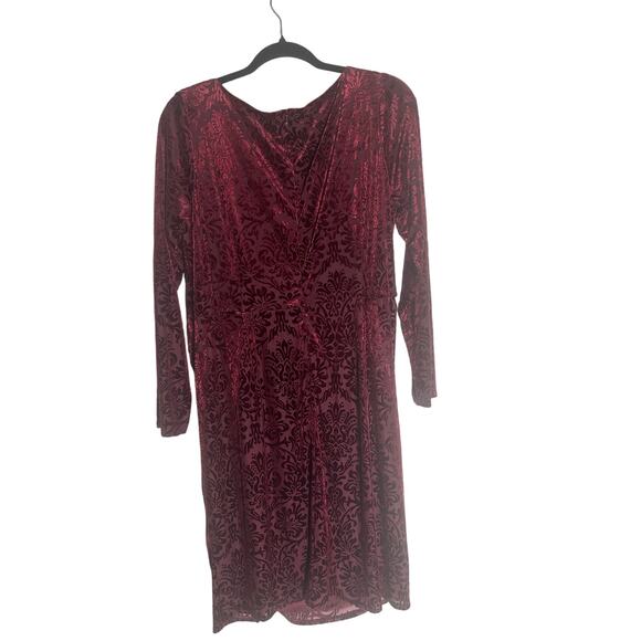 DB Studio Women's 18 Burgundy Velvet Ruched Midi Dress Long Sleeve Elegant - Picture 6 of 14